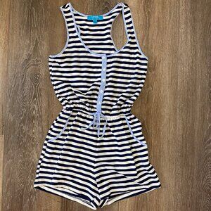 Striped Sleeveless Romper With Buttons & Drawstring Waist By Lacoma Size Small